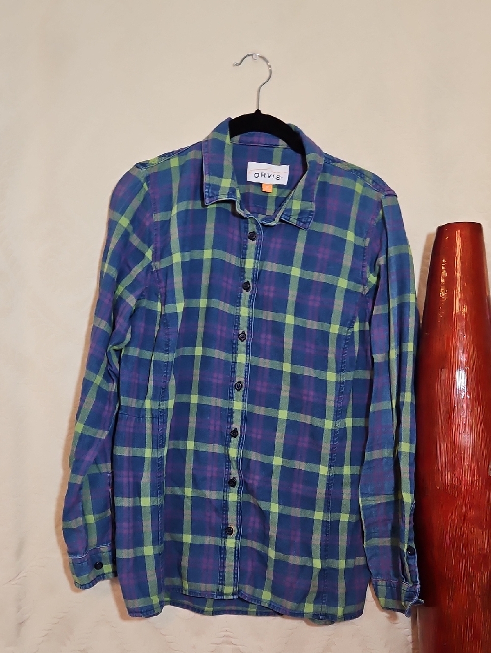 Orvis Green & Blue Plaid Long-Sleeve Button-Down Shirt